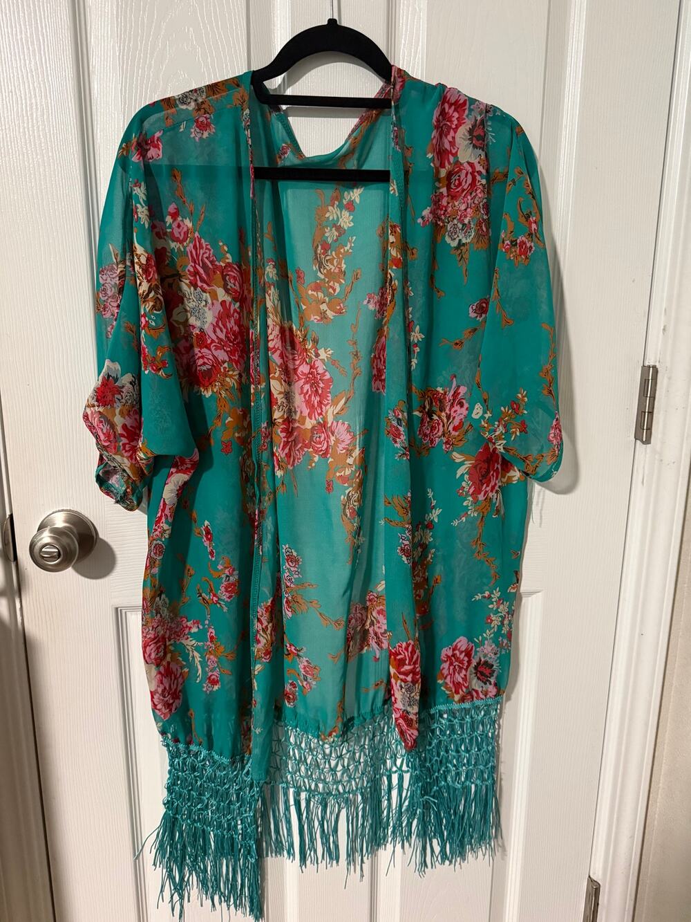 Floral Kimono One Size With Fringe Hem